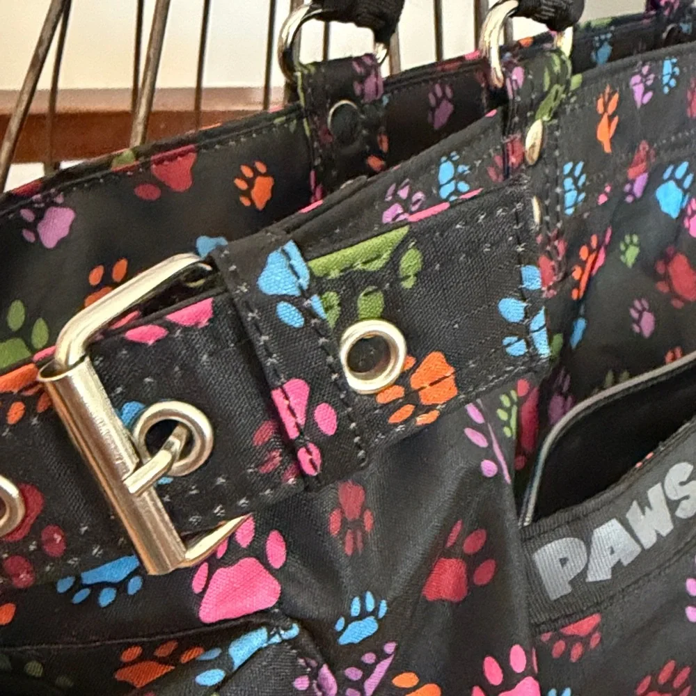 NEW Paws Galore Many Pocketed Multi Functional Nylon Paw Prints Bag Crossbody